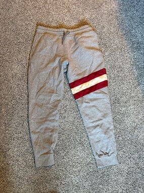 Bally Grey Men’s Joggers with Maroon and Cream Stripes